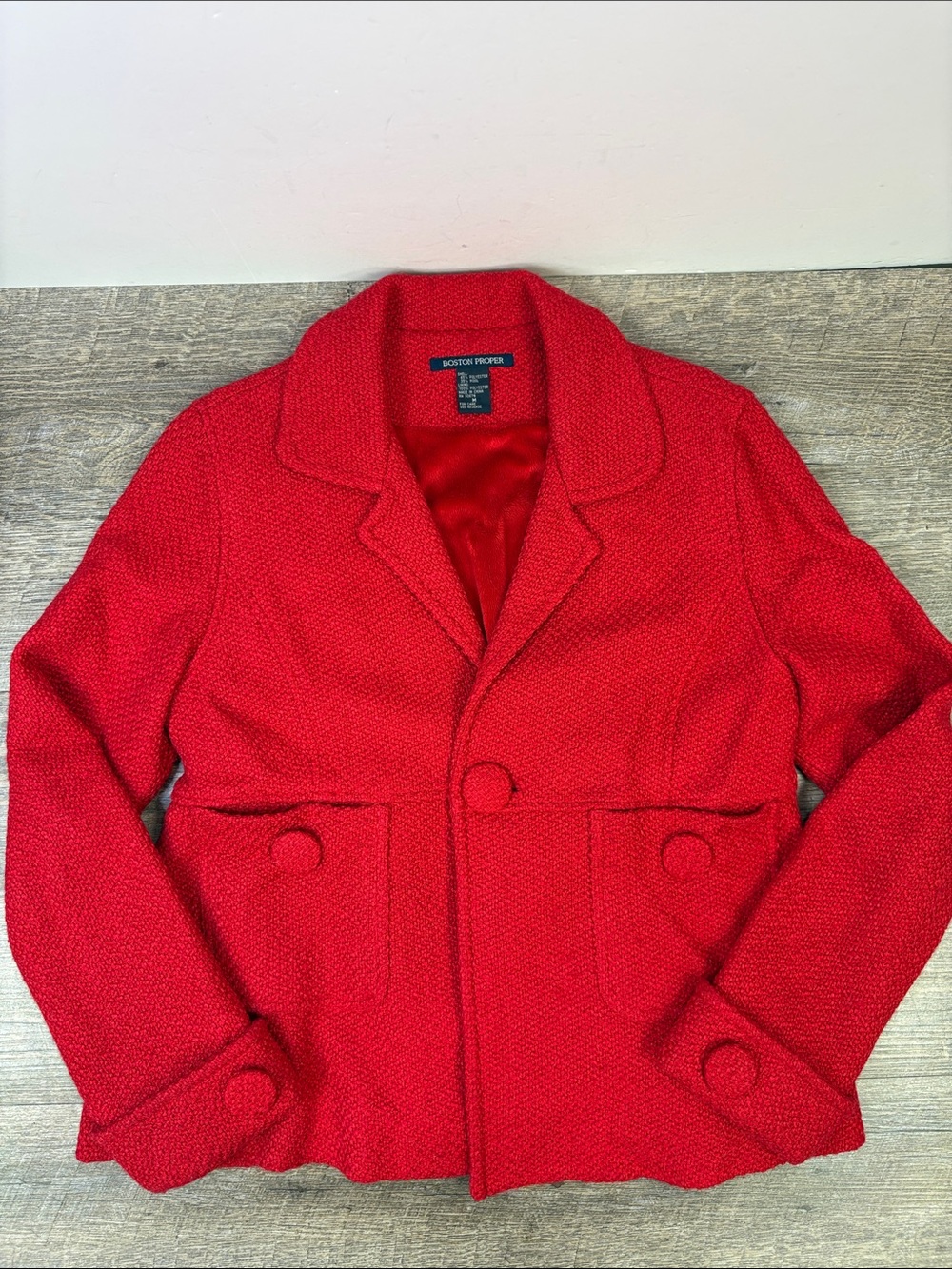 Boston Proper Red Wool Blend Peplum Jacket Blazer Size Medium